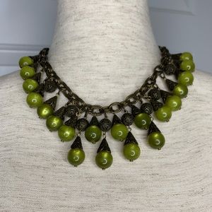 Vintage Gerard Yosca Green Bauble Bib Statement Fringe Tiered Necklace Rare